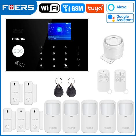 (Pack 1) Système d'alarme de sécurité domestique sans fil WIFI GSM, comprenant une alarme, un détecteur de mouvement et un détecteur de fumée. (1/5)