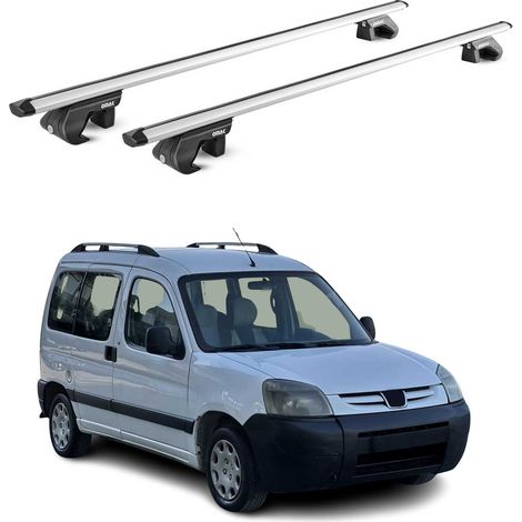 OMAC Dachträger Aluminium TÜV geprüft für Peugeot Partner mk1 2002-2008 FL – Für Standard Dachreling – T Nut – Max 90 kg – 2 Schlösser Silber (1/5)