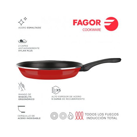 Sartén Optimax, Ø28cm, roja, acero AISI 430  Fagor 78560