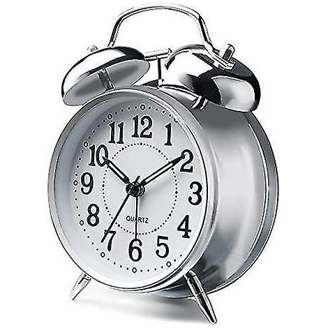 Réveil fort à double cloche de 4 pouces pour dormeurs lourds, argent (1/4)