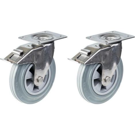 Wheels - Construction Material - 200 mm - Stainless Steel - Solid Rubber - Set of 2