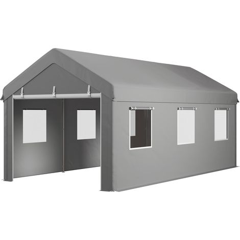 Tente garage carport acier galvanisé 6x2.95x2.78m PEHD 160g/m² 2 portes enroulables 6 fenêtres