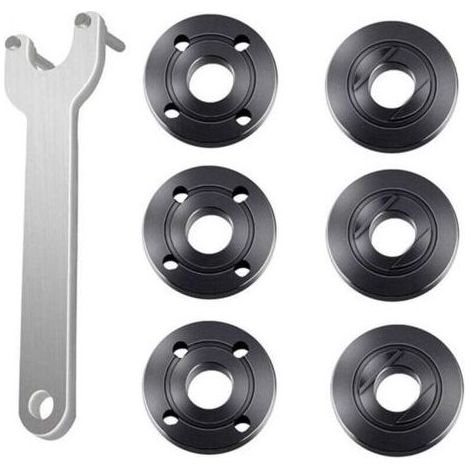 Set di 7 chiavi per flange per smerigliatrici angolari, dado di bloccaggio in metallo, 1 chiave per smerigliatrice angolare, 6 dadi per flange, compatibile con Dewalt, Bosch, Black & Decker, Ryobi e M (1/4)