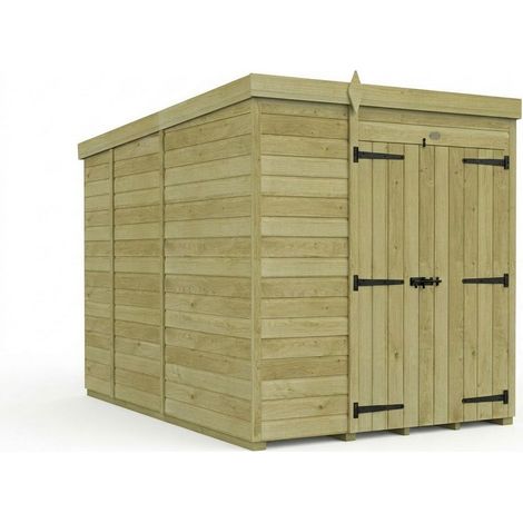 6ft x 9ft Pent Garden Shed Double Door No Windows - Pressure Treated Timber - L183 x W274 x H210 cm - Natural