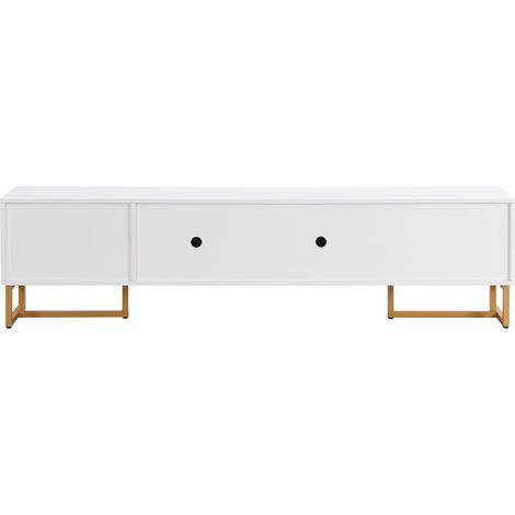 Mobile TV da 175 cm con 4 cassetti e 2 ante in MDF bianco con piedini e maniglie dorate HOMVRA (1/5)