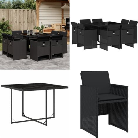 9-tlg. Garten-Essgruppe mit Kissen Schwarz Poly Rattan - Gartensessel - Gartenmöbel Set - Outdoor Möbel - Terrassenmöbel - Esstisch - Home & Living (1/5)
