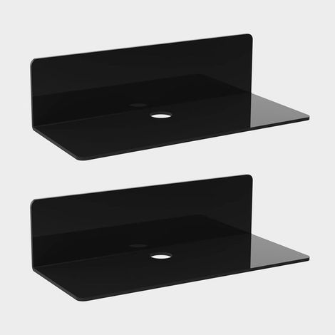 2PCS Étagère Murale Flottante en Acrylique, 23 9.5cm, Etagere Adhésive sans Percer avec 4 Clips Câble, Petite Étagère pour Bureau, Salle de Bain, Cuisine, Chambre à Coucher, Noir (1/5)