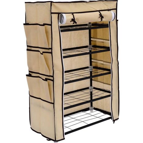 Scarpiera Salvaspazio 6 Ripiani 18 Paia Scaffale Acciaio e Tessuto TNT Beige (1/6)