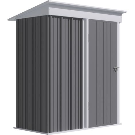Casetta da Giardino Porta Attrezzi 161x95x163/181cm in Acciaio con Porta Bloccabile Grigio (1/5)