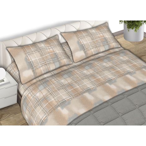 Completo Lenzuola Letto Matrimoniale 100% Cotone Made Italy Dis.Spark Beige CN (1/5)