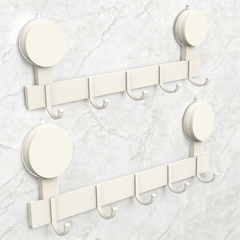 Porte-manteau mural avec 5 crochets, crochets à ventouse solides, aucun perçage requis, aucun dommage au mur, support de rangement pour porte-serviettes mural adapté aux salles de bains, armoires, cui (1/5)