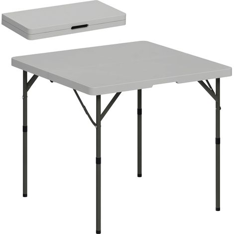 Table de camping pliante, réglable sur 2 hauteurs, en PEHD et métal, 86 x 86 x 74 cm, gris foncé idéal pour salon, chambre à coucher ou bureau avec structure en métal robuste et stable