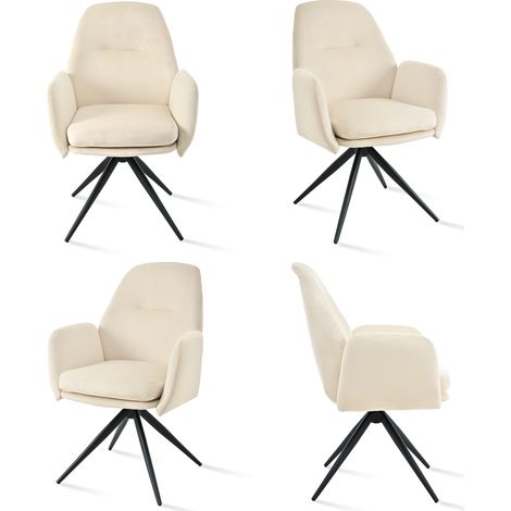 Bon Furni Chaises 360° Pivotantes Velours Blanc crème, Lot de 4 (1/5)
