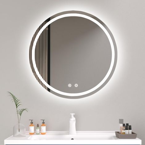 Miroir Rond LED 60cm Salle Bain, Antibuée Réglable et Éclairé (1/5)
