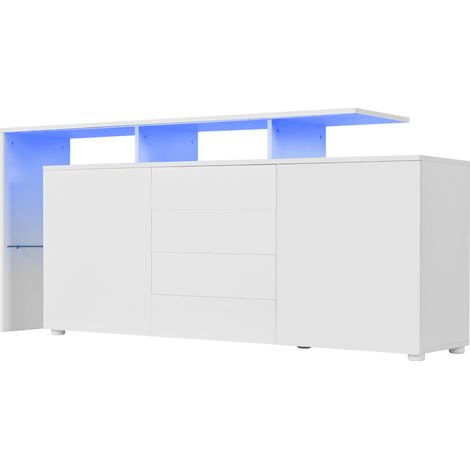 ELVMI Buffet et Enfilade avec 2 Portes, 4 Tiroirs, 2 Niches, Étagères Réglables et LED pour Salon 160 × 35 × 70 cm (1/5)