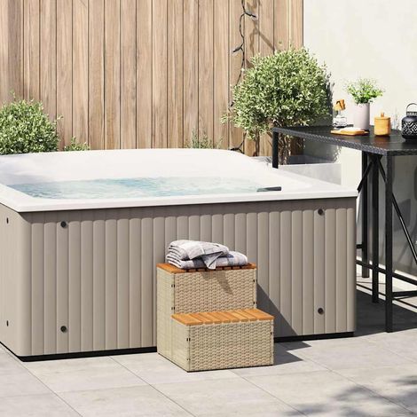 vidaXL Hot Tub Step Beige 50x50x50,5 cm Poly Rattan and Solid Acacia (1/5)