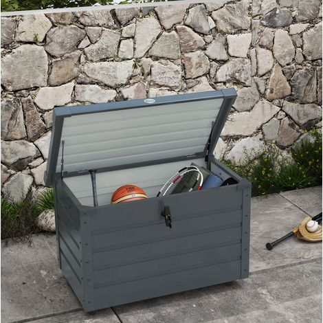 Box de rangement de jardin sur roulettes, verrouillable, 100 x 62 x 65 cm, gris foncé (1/5)