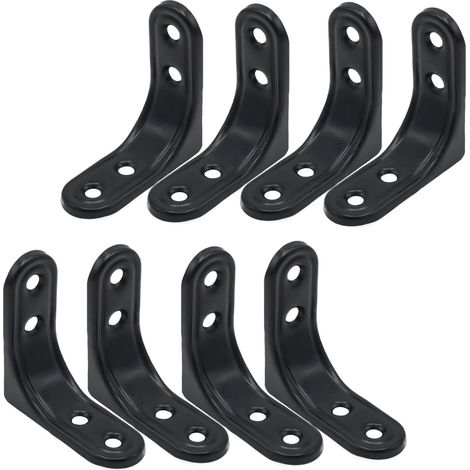 Juego de 8 soportes angulares en L negros de alta resistencia para montaje en pared (2 pulgadas de largo, soporte de 90 grados con tornillos) (1/5)