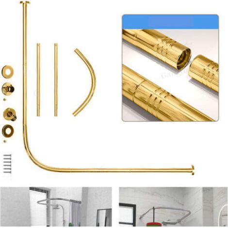 Perforierte, L-förmige Teleskop-Duschvorhangstange aus Edelstahl für Bekleidungsgeschäfte (gold, 68-98 cm x 68-98 cm)