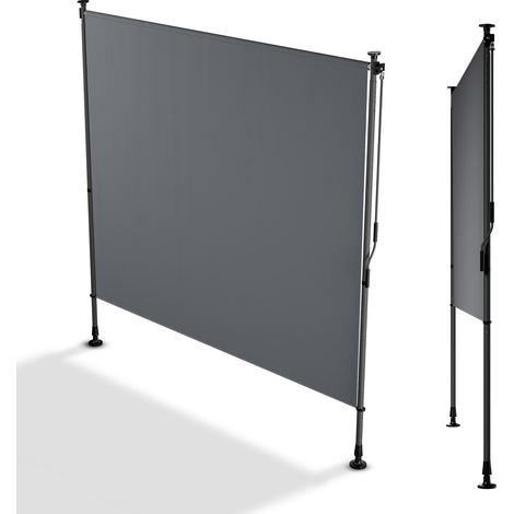 Juskys – Store vertical extensible 200x310 cm – Protection solaire et intimité – Tissu déperlant et résistant aux UV – Montage sans perçage, gris