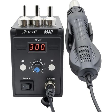 Pistola de calor, rango de temperatura ajustable, alta capacidad de flujo de aire, pistola de calor 858D, enchufe europeo de 220 V. (1/2)
