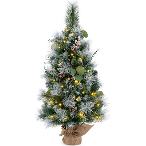 Albero di Natale mini 90cm con 98 foglie di PVC innevate 30 luci LED a batteria (1/4)