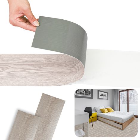 Jiubiaz Suelo vinílico de PVC autoadhesivo roble blanco, 7 lamas, 1 m², para dormitorio, salón y pasillo