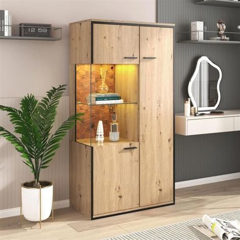 Vitrine - Moderne - 150x78x40cm - Éclairage LED - 1 porte en verre - Marron (1/5)