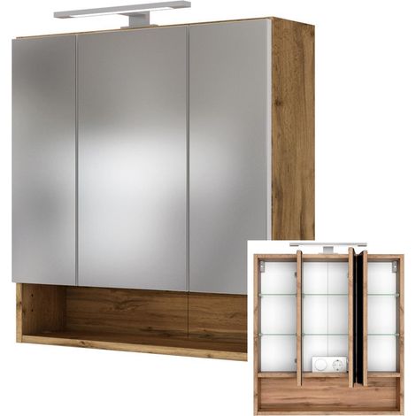 Badezimmer 3D LED-Spiegelschrank 60cm LOUNY-03, Wotaneiche Nb. B/H/T: ca. 60/64/20 cm (1/2)