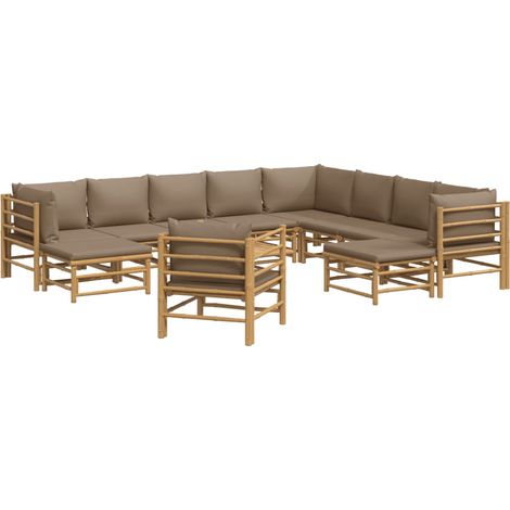 Mobili da giardino mobili da esterno Set di mobili da 12 pezzi con cuscini in bambù tortora 020015673