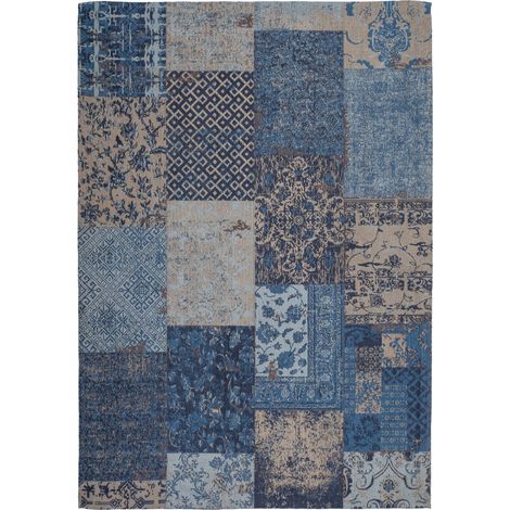Tappeto Jacquard in cotone blu con motivo patchwork (1/4)