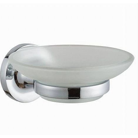 TRADE SHOP - Portasapone Saponetta Da Parete In Acciaio Piattino Tondo In Vetro Satinato 79803 - (1/2)