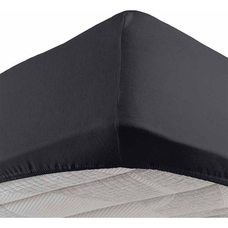 Paris Prix – Drap housse 160x200 cm en coton – Couleur charbon – Convient pour matelas 160x200 cm – Design pratique (1/4)