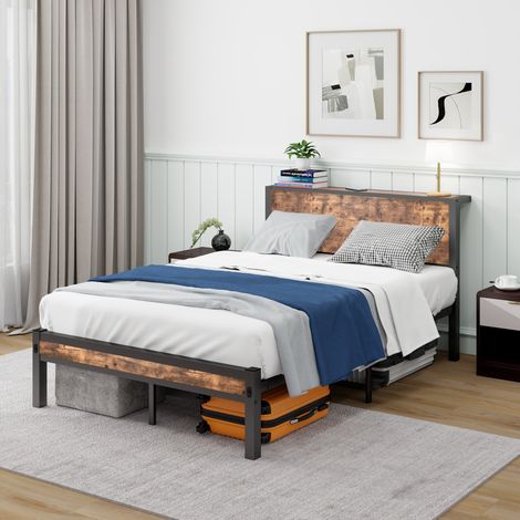 Letto singolo 120 x 200 cm in MDF e metallo con testiera contenitore, marrone vintage (1/5)