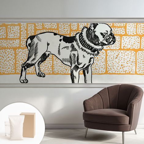 Papier peint intissé mural avec imprimé motifs décoratifs - style contemporain - Colle incluse gratuite Chien rétro 250x104 cm (1/5)