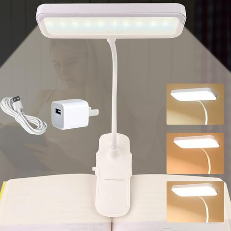 Ansteckbare Leselampe, USB-aufladbar, tragbar, 3 Farben, einstellbare Helligkeit, 360° flexibler Hals, Leselampe fürs Bett (1/5)