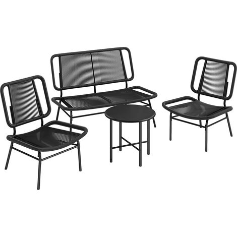 GagaEnsemble de meubles de jardin en rotin 4 pieces canape exterieur avec table basse en metal noir (1/5)