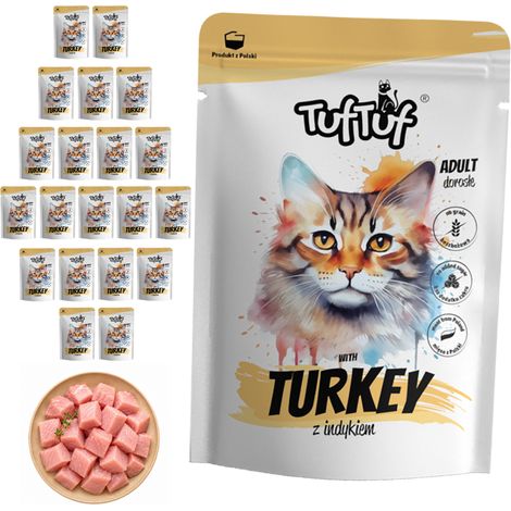 Pâtée pour chat TufTuf à la dinde, sachet de 20 x 300 g, viande en conserve (1/2)