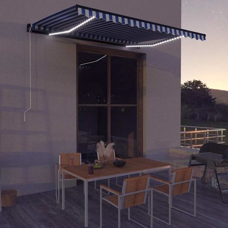 vidaXL Auvent manuel rétractable avec LED 400x300 cm Bleu et blanc (1/5)