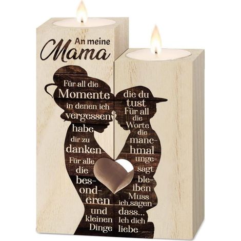 Holz Kerzenhalter Mama Geschenk Geburtstag Muttertag Weihnachten 12x9x4,5cm (1/5)