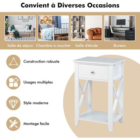Pour garder vos essentiels à portée de main, tables de chevet avec tiroir et étagère ouverte, lot de 2 blanc (1/5)