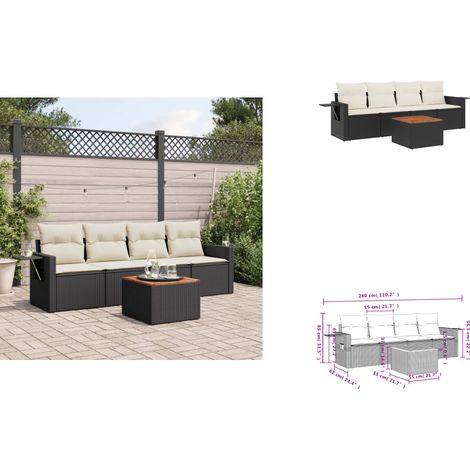 Salon de jardin 5 pcs avec coussins noir résine tressée - Ensemble Salon De Jardin - Meuble Extérieur - Résine Tressée - Rotin Synthétique - Mobilier De Jardin (1/3)