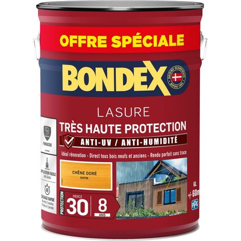 Lasure Très Haute Protection 8 Ans - Chêne Doré Satin 6 Litres - Bondex