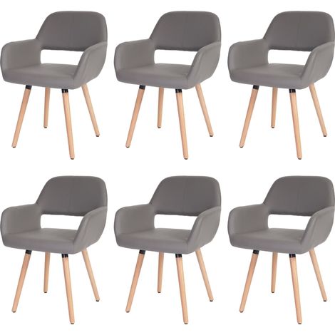 [NEUWERTIG] 6er-Set Esszimmerstuhl HHG-429 II, Stuhl Küchenstuhl, Retro 50er Jahre Design Kunstleder, taupe-grau, helle Beine
