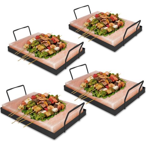 Pietra di sale con supporto Pietra di sale premium 30x20x3 cm Pietra per grigliare per pasti barbecue 4X (1/5)