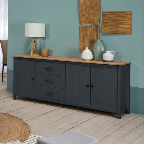 Aparador de madera maciza de pino y azul 191x40x80H Miranda (1/5)