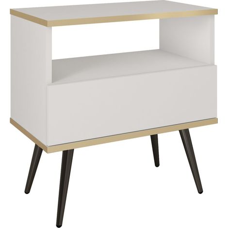 Comodino, Bianco, gambe nere, 54 x 59 x 39 cm (1/4)