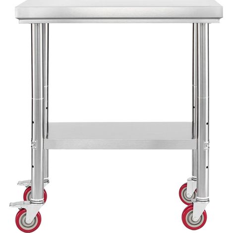 Table inox 60 x 76 cm, établi préparation alimentaire avec roulettes et étagère réglable, restaurant hôtel garage (1/5)