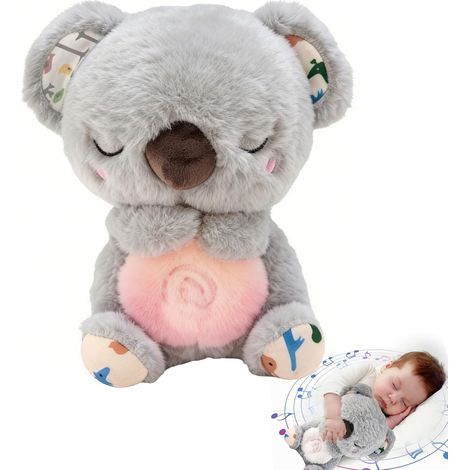 Peluche Respirante - Simulation Respiration Réaliste - Sons Apaisants et Lumières Douces - Aide au Sommeil pour Enfants et Adultes - 30 cm - Gris (1/5)