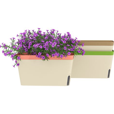Outsunny Set of 3 Self Watering Plant Pots Outdoor, 27cm Rectangular Garden Planters with Visual Water Level Window, Plastic Flower Pots for Indoor Outdoor Garden Balcony Windowsil